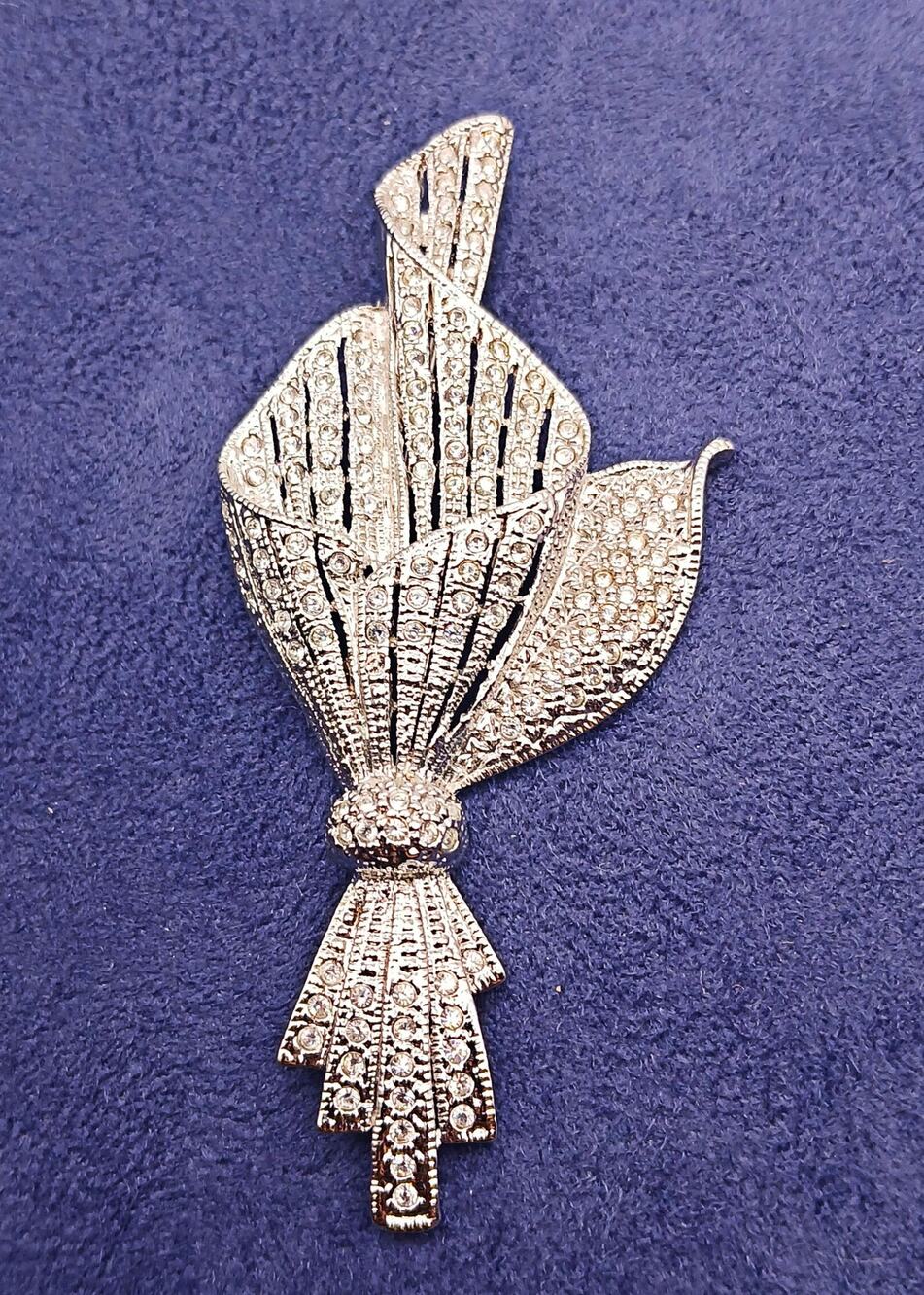 Vintage Silver Tone Pave Rhinestone Bouquet Brooch